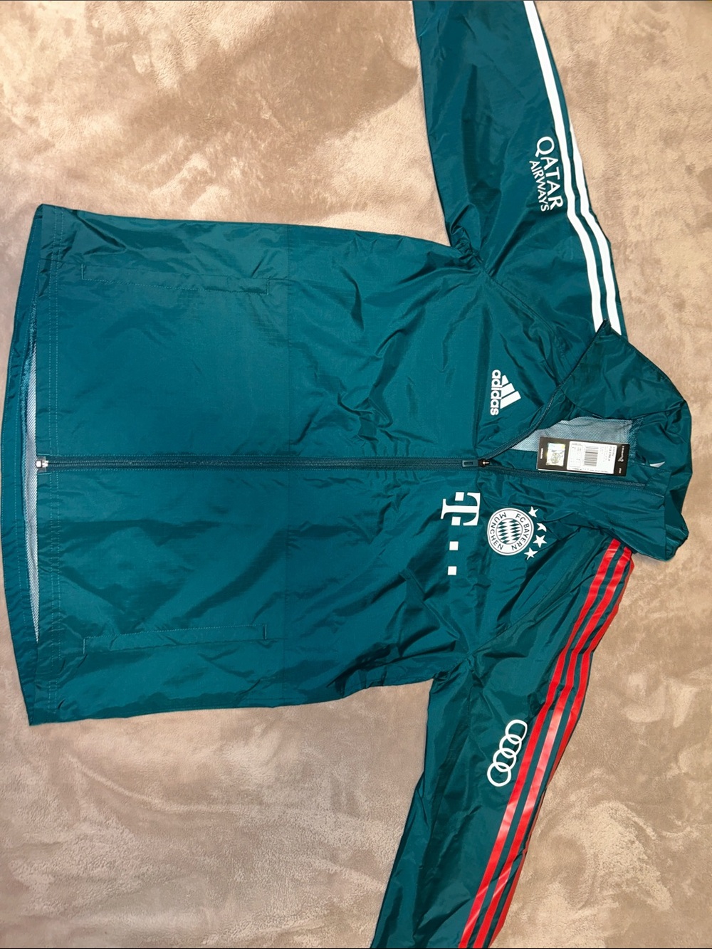FC Bayern Munchen Adidas Windbreaker Teal Telekom Audi Qatar Size S NWT